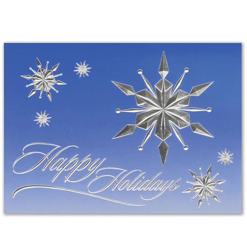 Classic-Raised Relief Snowflakes on Blue Sky Holiday Greeting Card (5"x7")