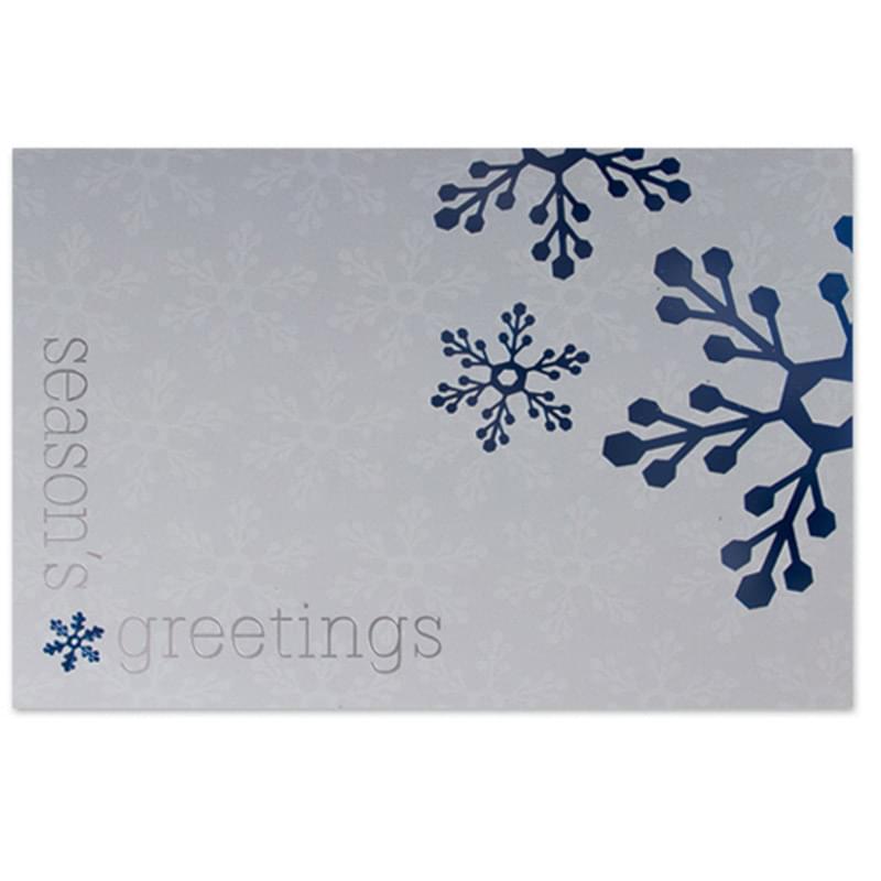 Classic-Blue Snowflakes on Silver Holiday Greeting Card