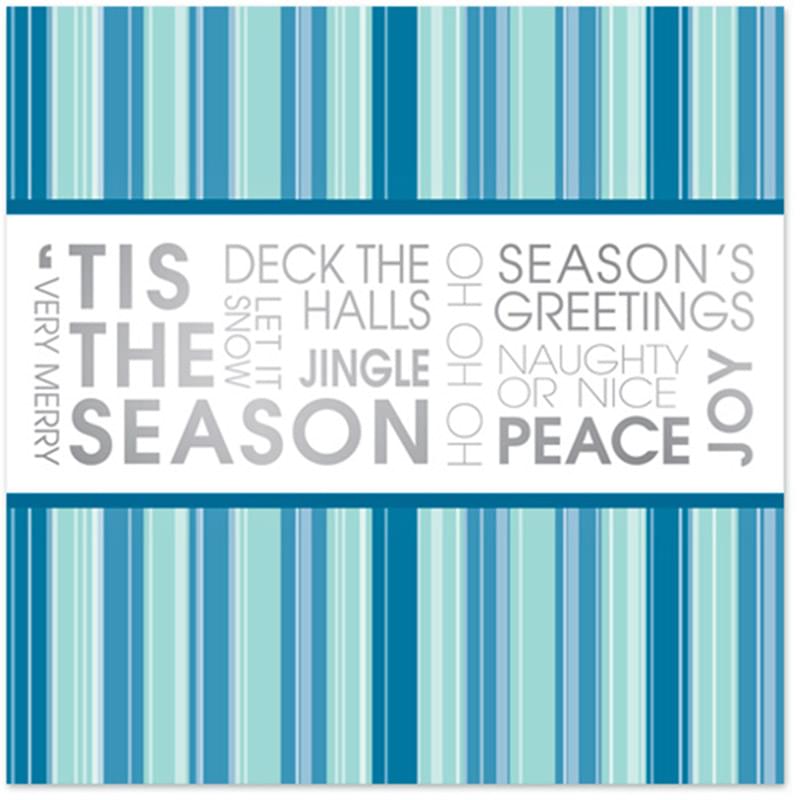 Classic-Blue & Silver Stripes Holiday Greeting Card