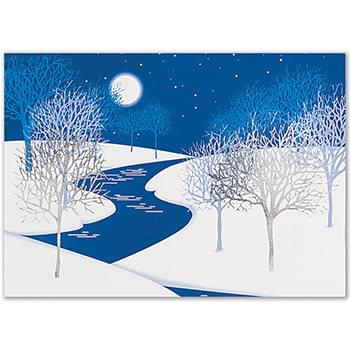 Classic-Cold Night Trees with Snow and River Holiday Greeting Card