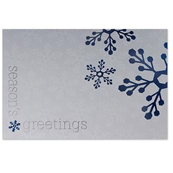 Classic-Blue Snowflakes on Silver Holiday Greeting Card