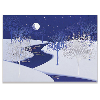 Cold Night Trees with Snow and River Holiday Greeting Card (5"x7")
